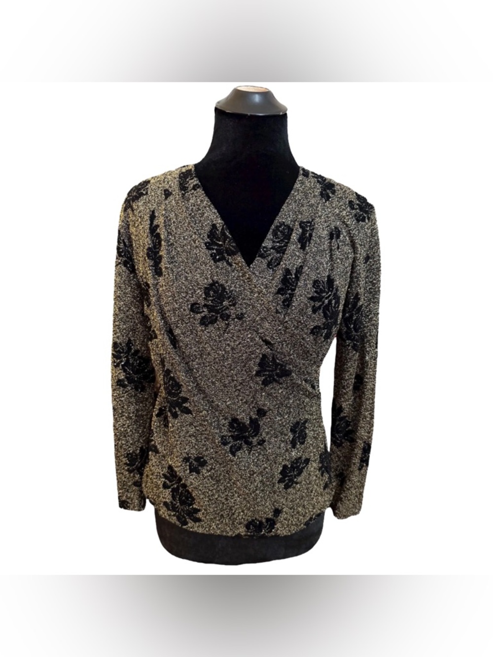 Vintage Anne Klein Metallic Shimmer Floral Wrap top